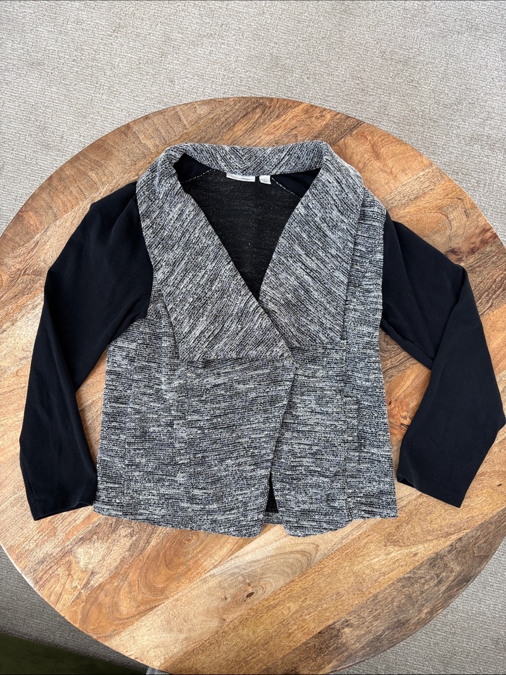 Halogen Gray & Black Open-Front Shawl Collar Cardigan